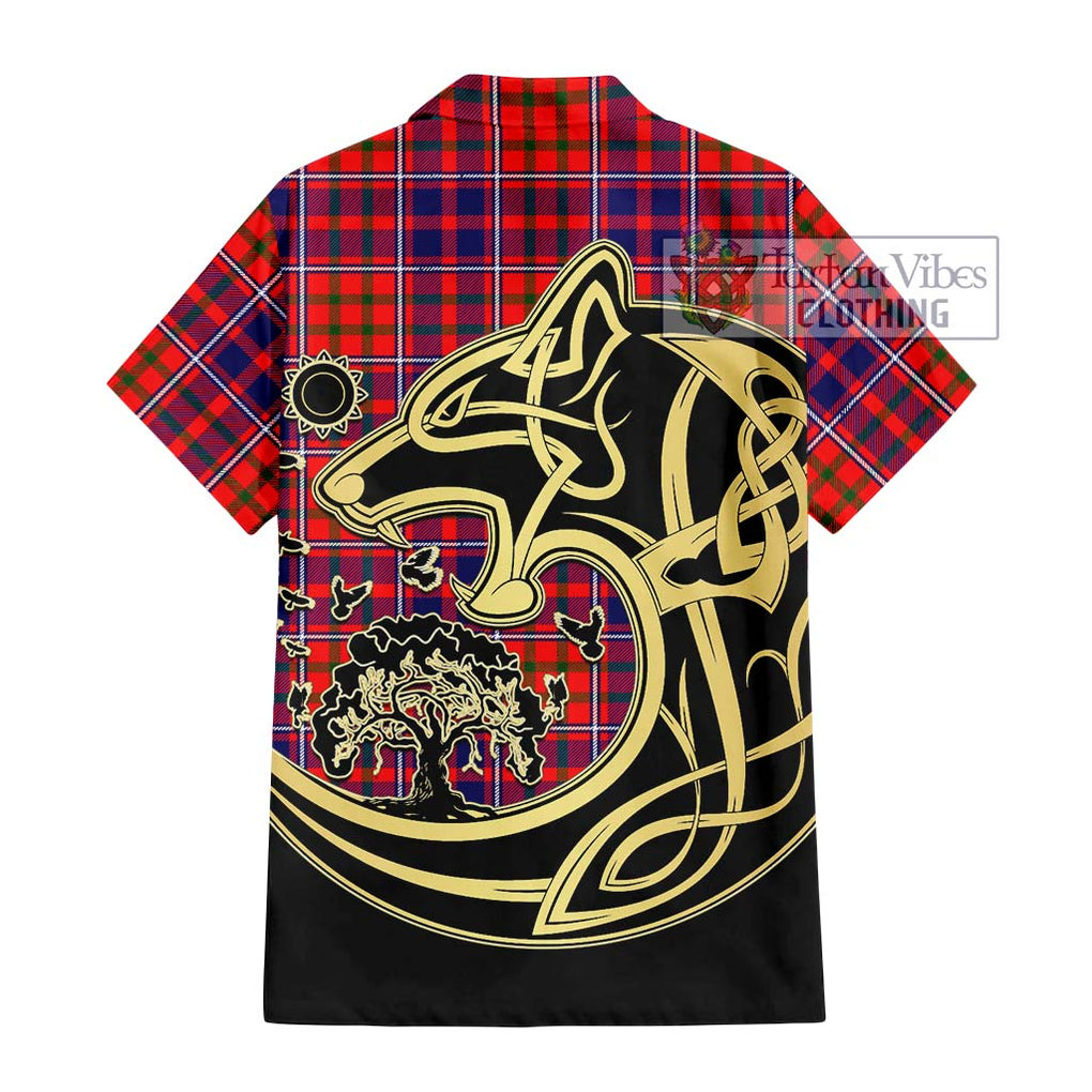 Cameron of Lochiel Modern Tartan Short Sleeve Button Shirt with Family Crest Celtic Wolf Style - Tartan Vibes Clothing