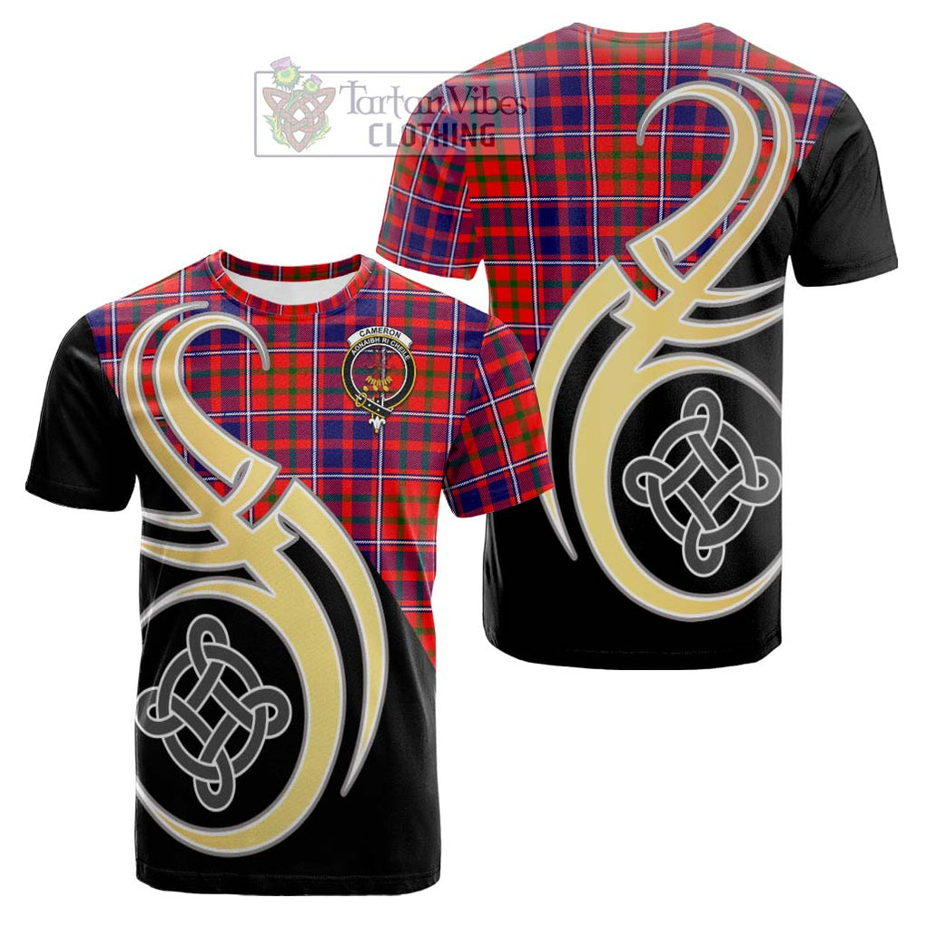 Tartan Vibes Clothing Cameron of Lochiel Modern Tartan Cotton T-shirt with Family Crest and Celtic Symbol Style