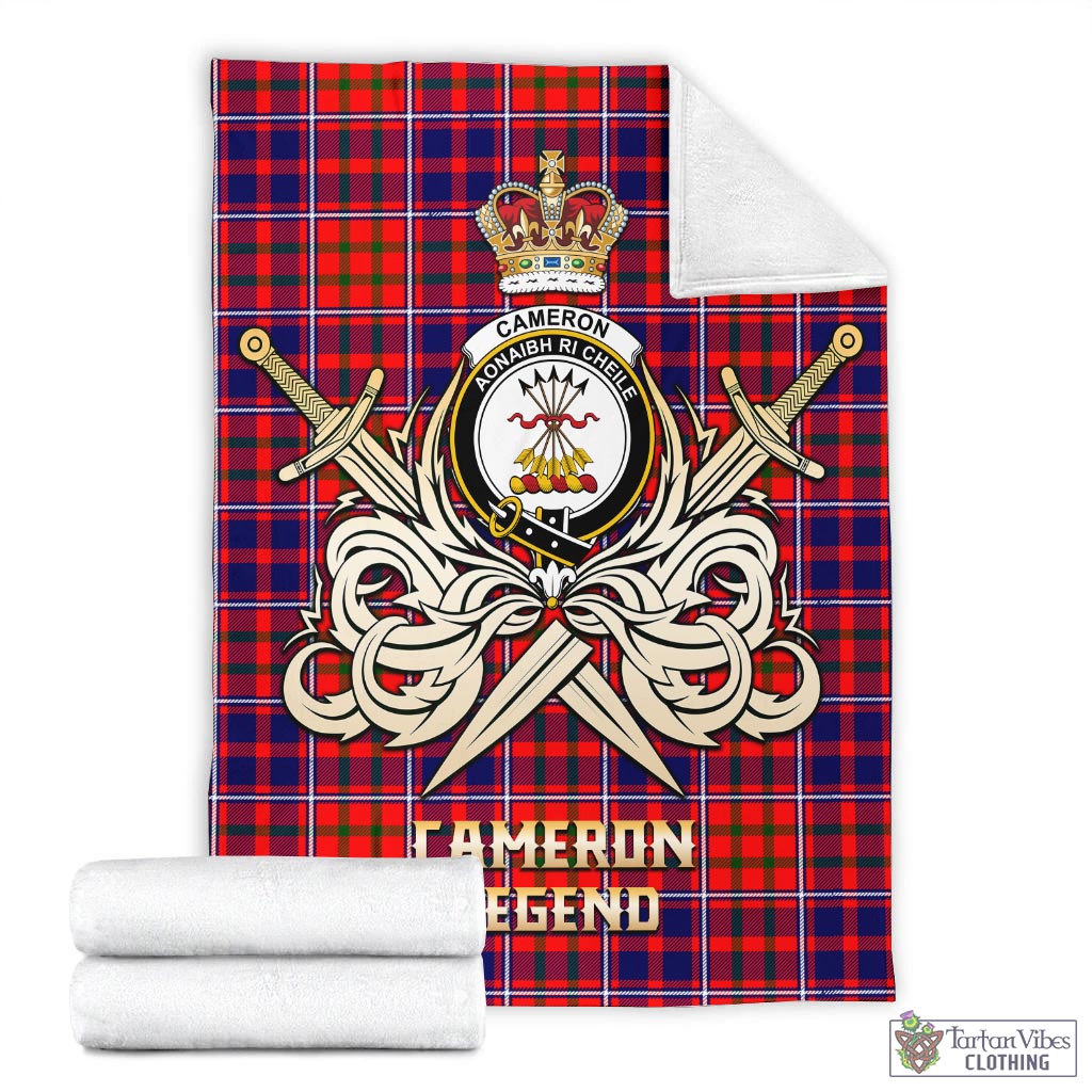 Tartan Vibes Clothing Cameron of Lochiel Modern Tartan Blanket with Clan Crest and the Golden Sword of Courageous Legacy