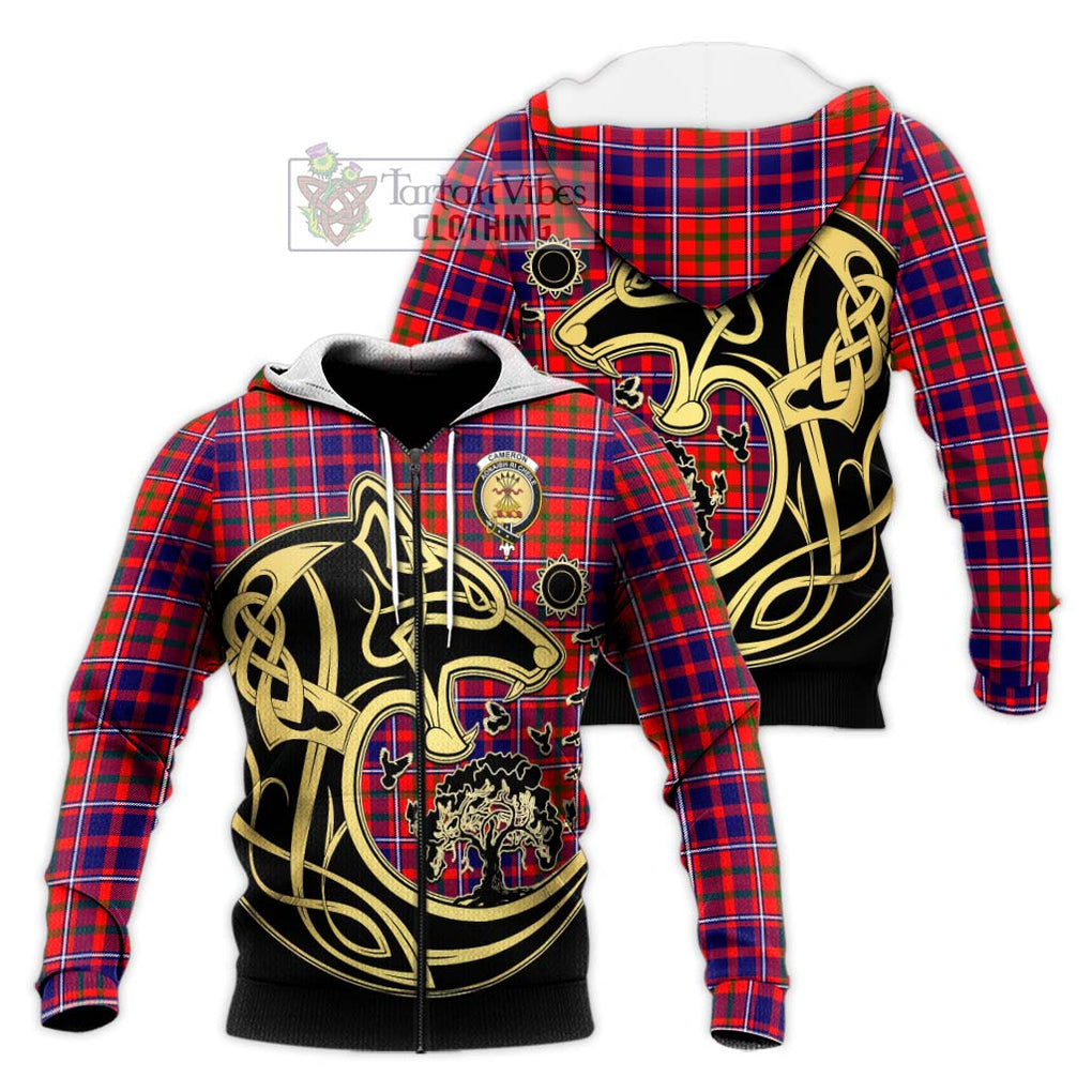 Cameron of Lochiel Modern Tartan Knitted Hoodie with Family Crest Celtic Wolf Style Unisex Knitted Zip Hoodie - Tartan Vibes Clothing