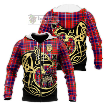 Cameron of Lochiel Modern Tartan Knitted Hoodie with Family Crest Celtic Wolf Style