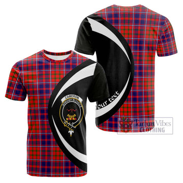 Cameron of Lochiel Modern Tartan Cotton T-shirt with Family Crest Circle Style