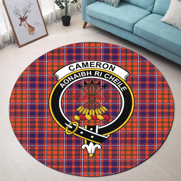 Cameron of Lochiel Modern Tartan Round Rug with Family Crest