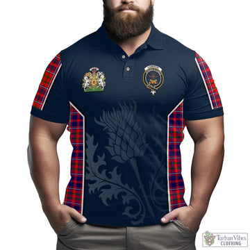 Cameron of Lochiel Modern Tartan Men's Polo Shirt with Family Crest and Scottish Thistle Vibes Sport Style