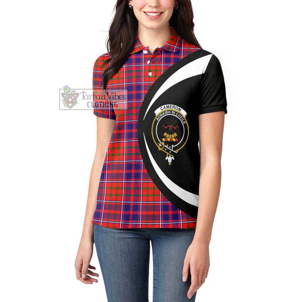 Cameron of Lochiel Modern Tartan Women's Polo Shirt with Family Crest Circle Style - Tartan Vibes Clothing