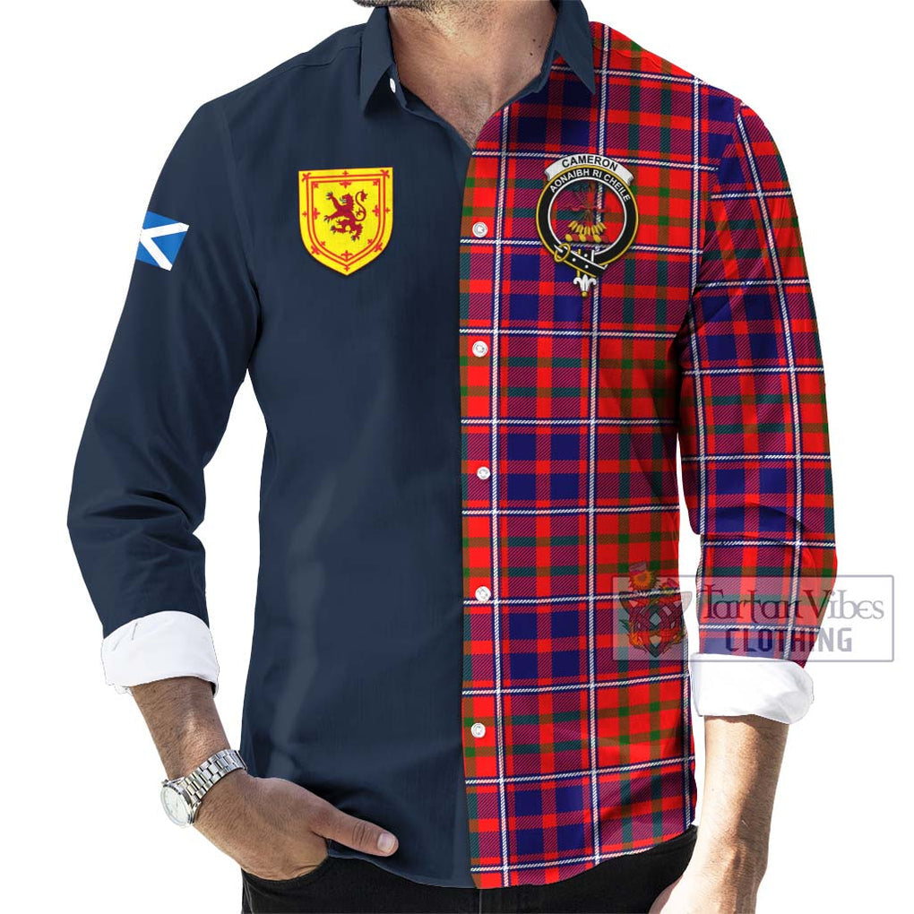 Tartan Vibes Clothing Cameron of Lochiel Modern Tartan Long Sleeve Button Shirt with Scottish Lion Royal Arm Half Style