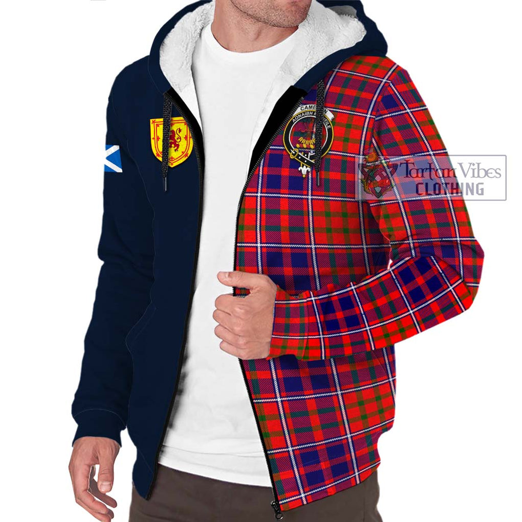 Tartan Vibes Clothing Cameron of Lochiel Modern Tartan Sherpa Hoodie with Scottish Lion Royal Arm Half Style