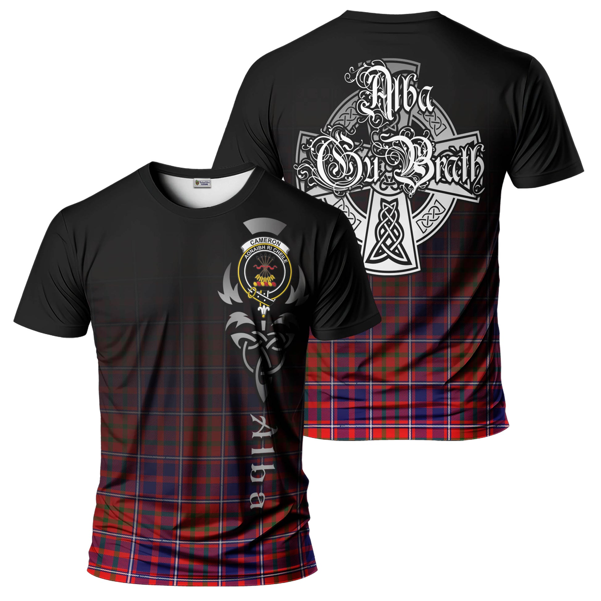 Tartan Vibes Clothing Cameron of Lochiel Modern Tartan T-Shirt Featuring Alba Gu Brath Family Crest Celtic Inspired