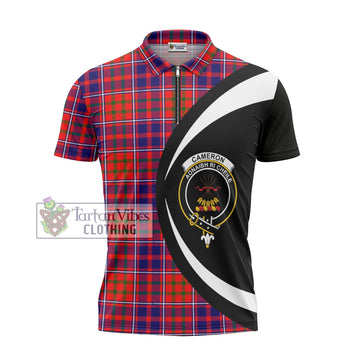 Cameron of Lochiel Modern Tartan Zipper Polo Shirt with Family Crest Circle Style