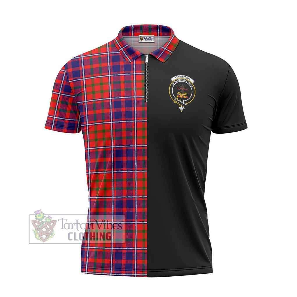 Cameron of Lochiel Modern Tartan Zipper Polo Shirt with Family Crest and Half Of Me Style - Tartanvibesclothing Shop