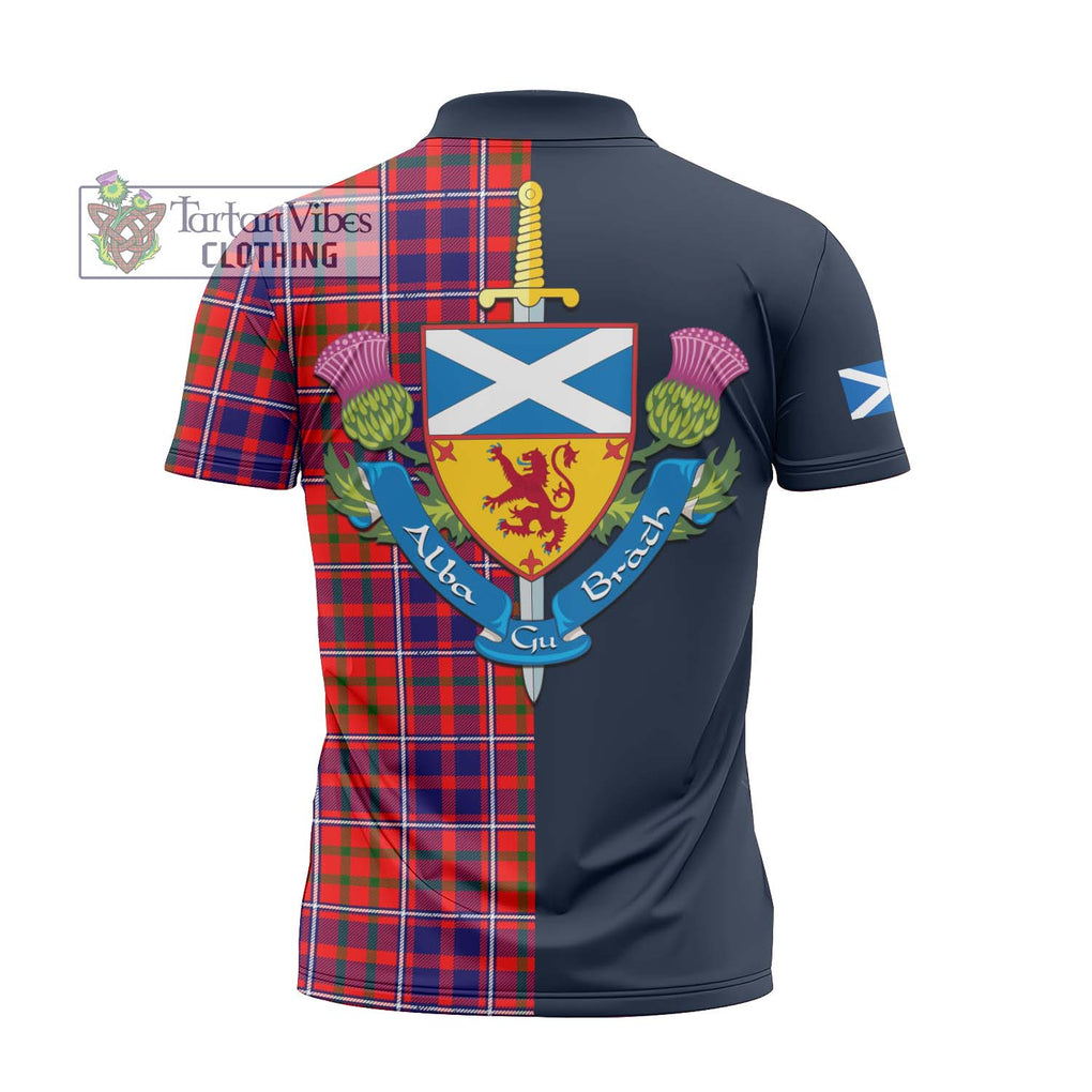 Tartan Vibes Clothing Cameron of Lochiel Modern Tartan Zipper Polo Shirt with Scottish Lion Royal Arm Half Style