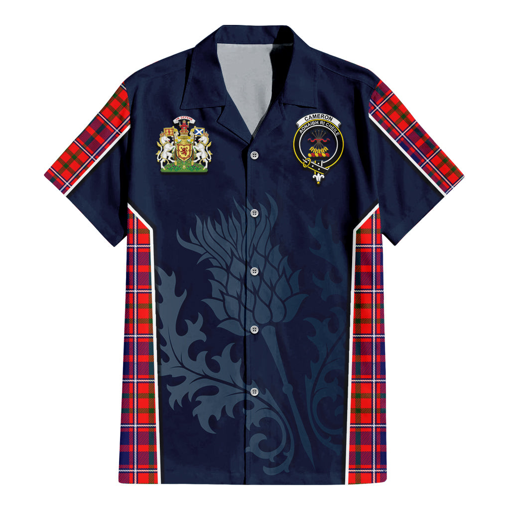 Tartan Vibes Clothing Cameron of Lochiel Modern Tartan Short Sleeve Button Up Shirt with Family Crest and Scottish Thistle Vibes Sport Style