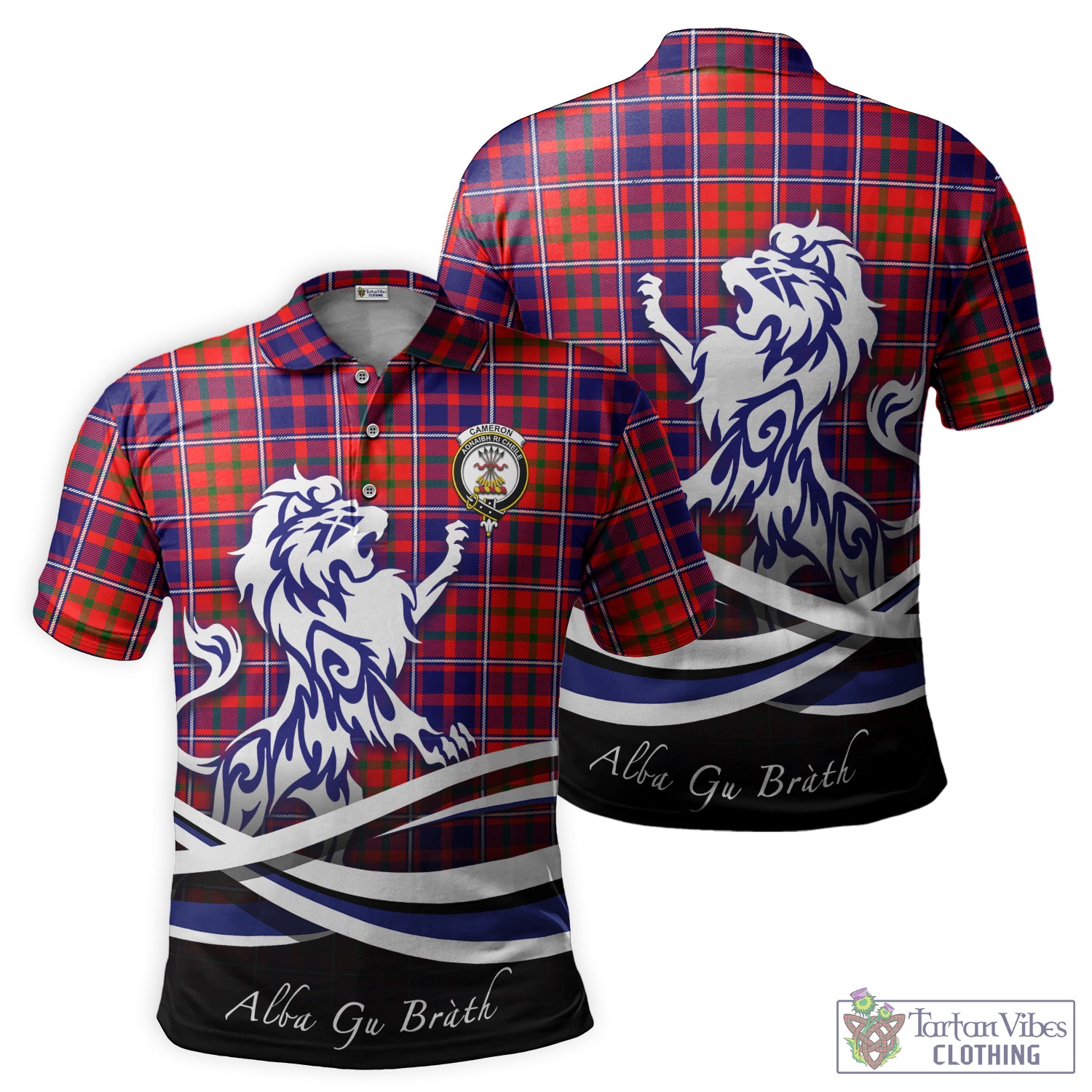 cameron-of-lochiel-modern-tartan-polo-shirt-with-alba-gu-brath-regal-lion-emblem