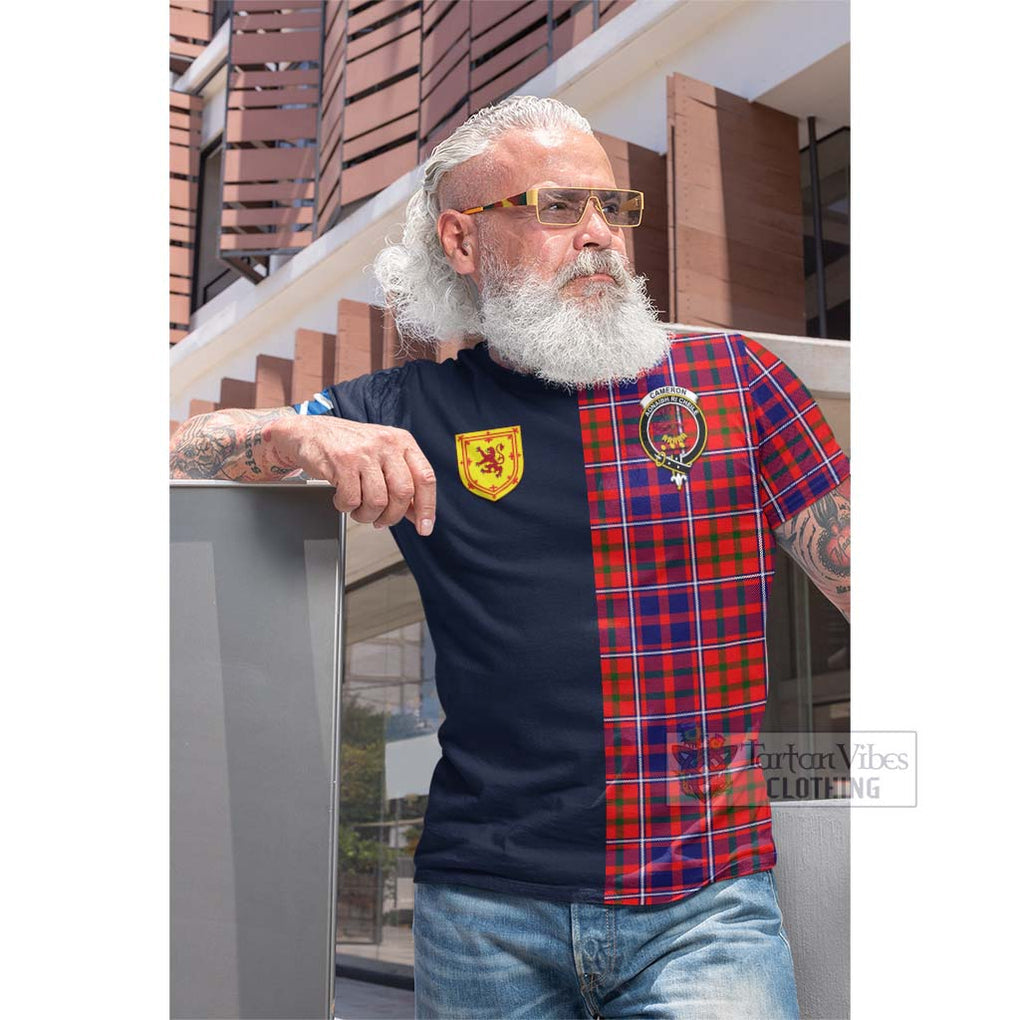 Tartan Vibes Clothing Cameron of Lochiel Modern Tartan Cotton T-shirt with Scottish Lion Royal Arm Half Style