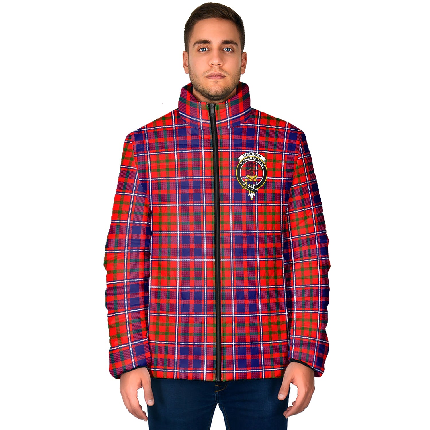 Cameron of Lochiel Modern Tartan Padded Jacket with Family Crest - Tartan Vibes Clothing