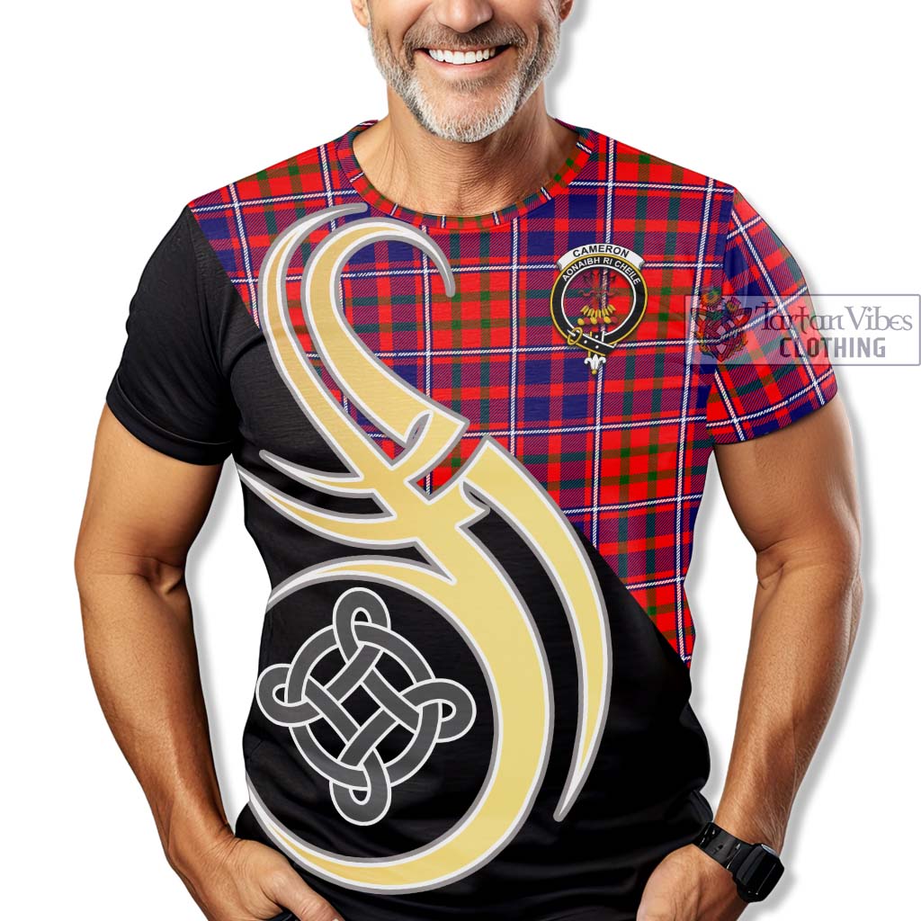 Tartan Vibes Clothing Cameron of Lochiel Modern Tartan T-Shirt with Family Crest and Celtic Symbol Style