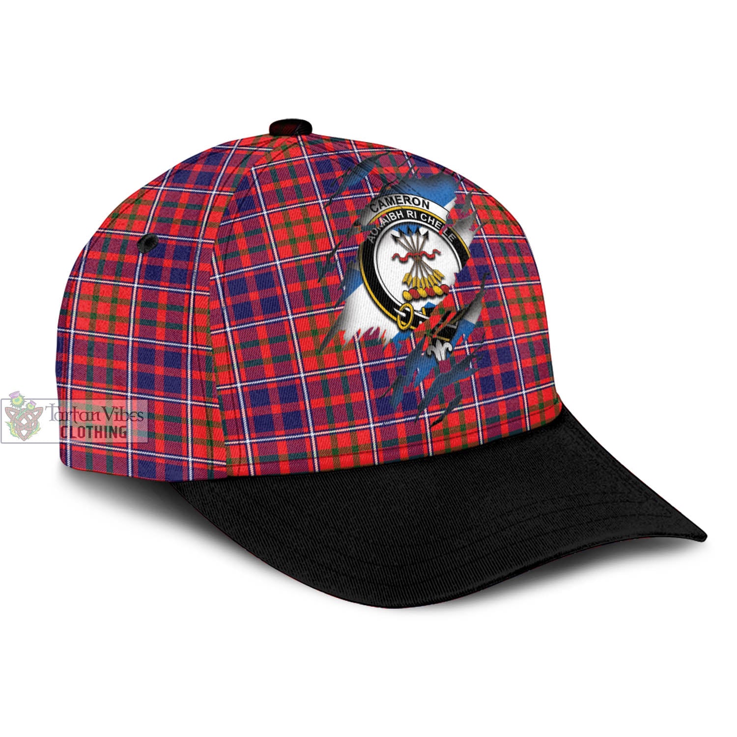 Tartan Vibes Clothing Cameron of Lochiel Modern Tartan Classic Cap with Family Crest In Me Style