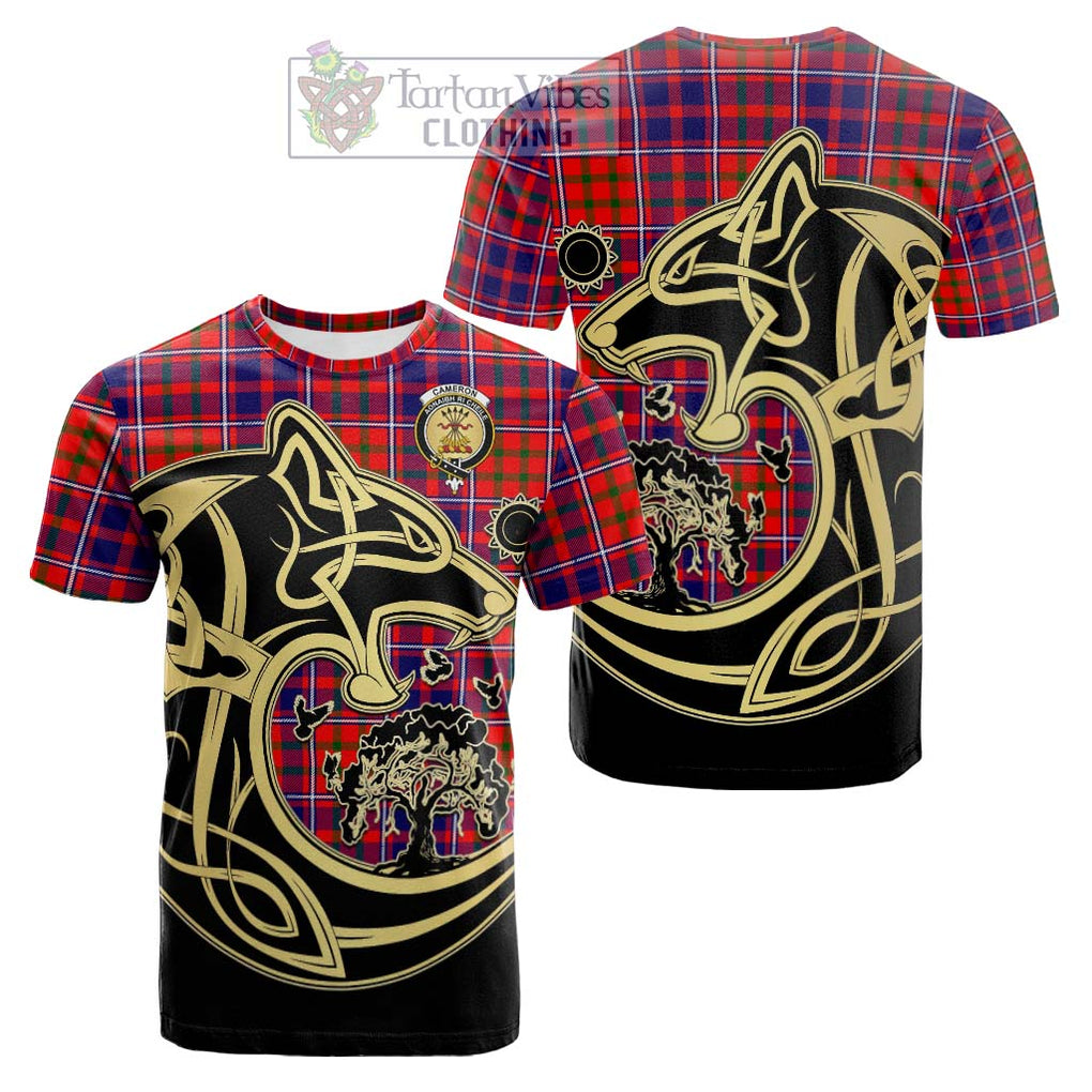 Tartan Vibes Clothing Cameron of Lochiel Modern Tartan Cotton T-shirt with Family Crest Celtic Wolf Style