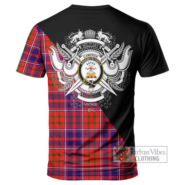 Cameron of Lochiel Modern Tartan T-Shirt with Family Crest and Military Logo Style