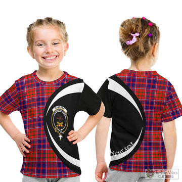 Cameron of Lochiel Modern Tartan Kid T-Shirt with Family Crest Circle Style