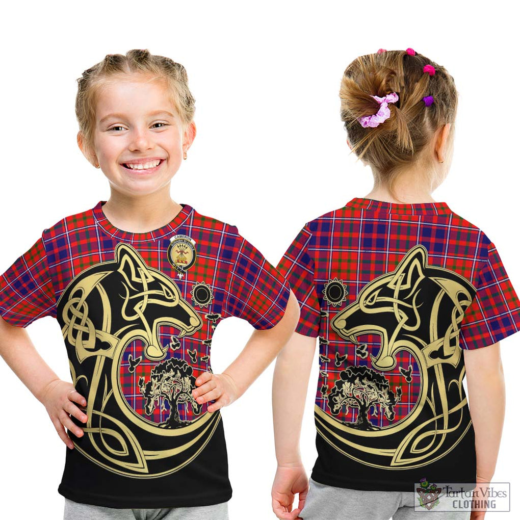 Cameron of Lochiel Modern Tartan Kid T-Shirt with Family Crest Celtic Wolf Style - Tartan Vibes Clothing