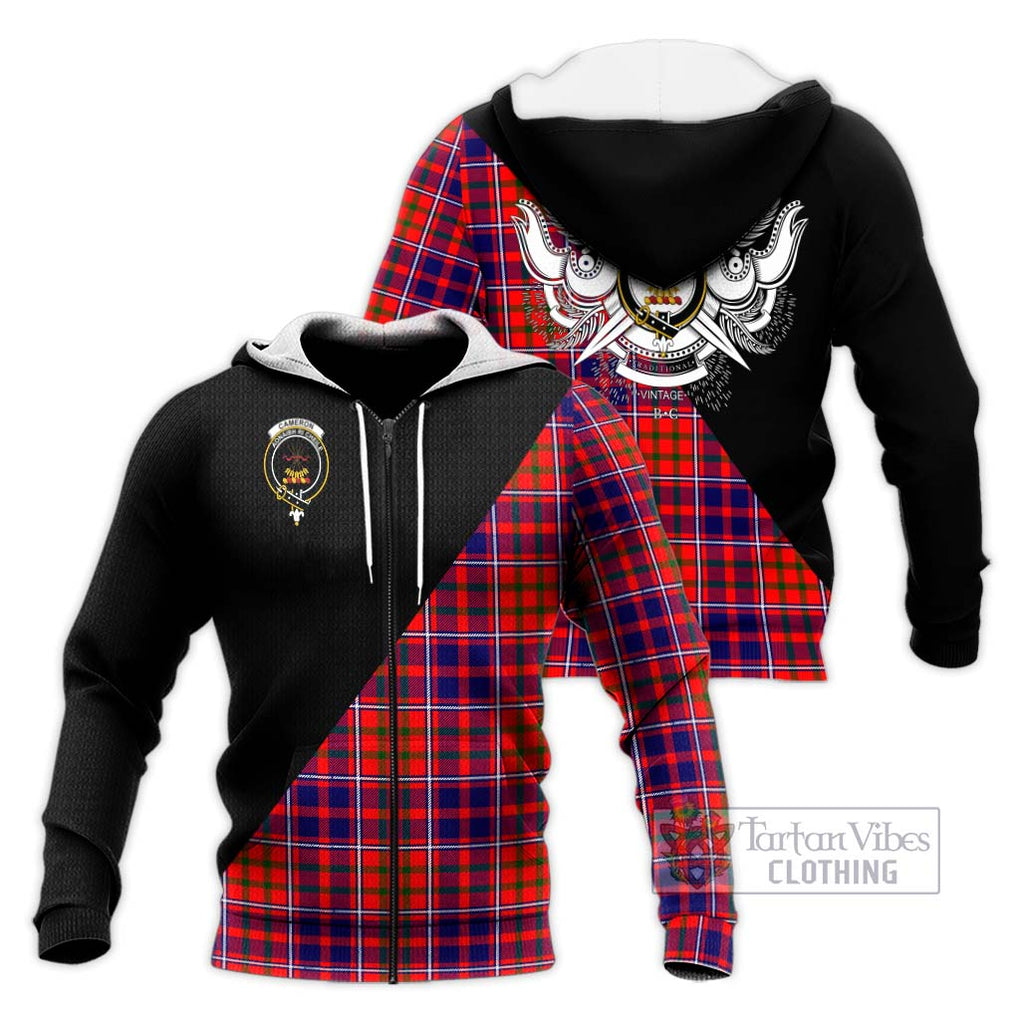 Cameron of Lochiel Modern Tartan Knitted Hoodie with Family Crest and Military Logo Style Unisex Knitted Zip Hoodie - Tartanvibesclothing Shop