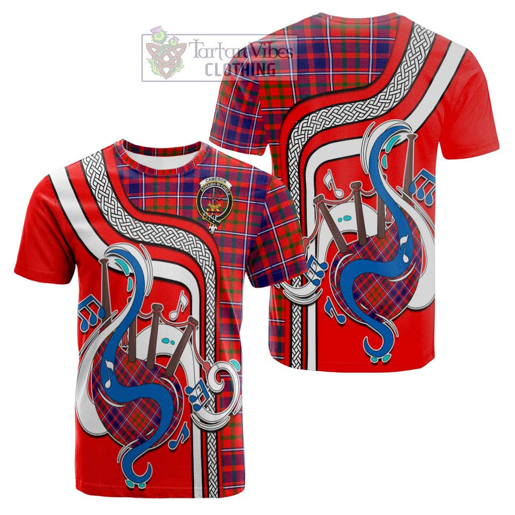 Tartan Vibes Clothing Cameron of Lochiel Modern Tartan Cotton T-shirt with Epic Bagpipe Style