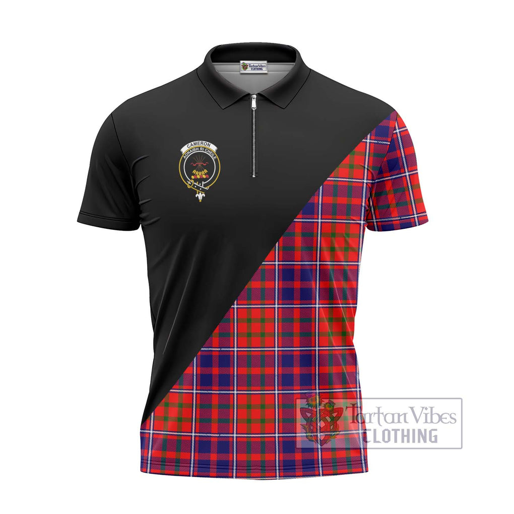 Cameron of Lochiel Modern Tartan Zipper Polo Shirt with Family Crest and Military Logo Style - Tartanvibesclothing Shop