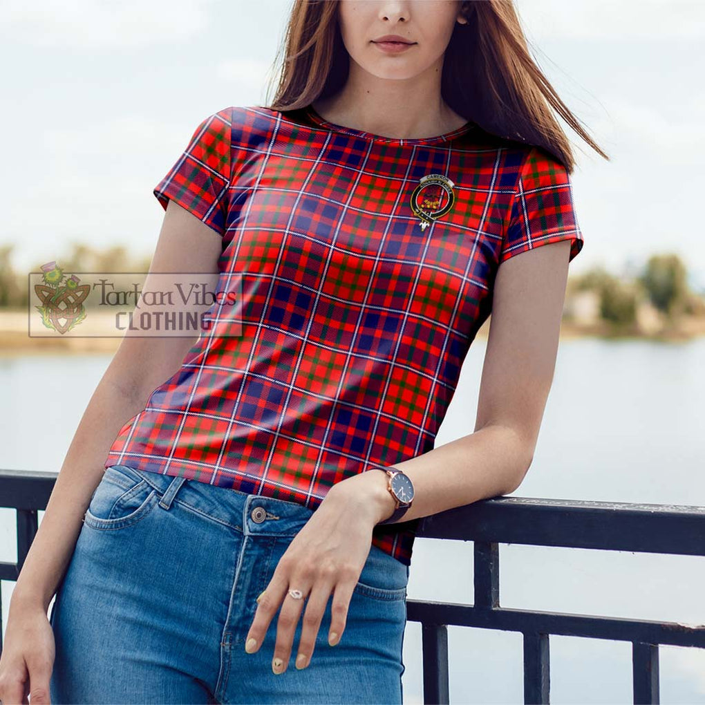 Cameron of Lochiel Modern Tartan Cotton T-Shirt with Family Crest Women's Shirt - Tartanvibesclothing Shop