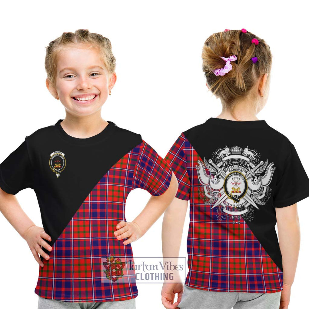 Cameron of Lochiel Modern Tartan Kid T-Shirt with Family Crest and Military Logo Style - Tartanvibesclothing Shop