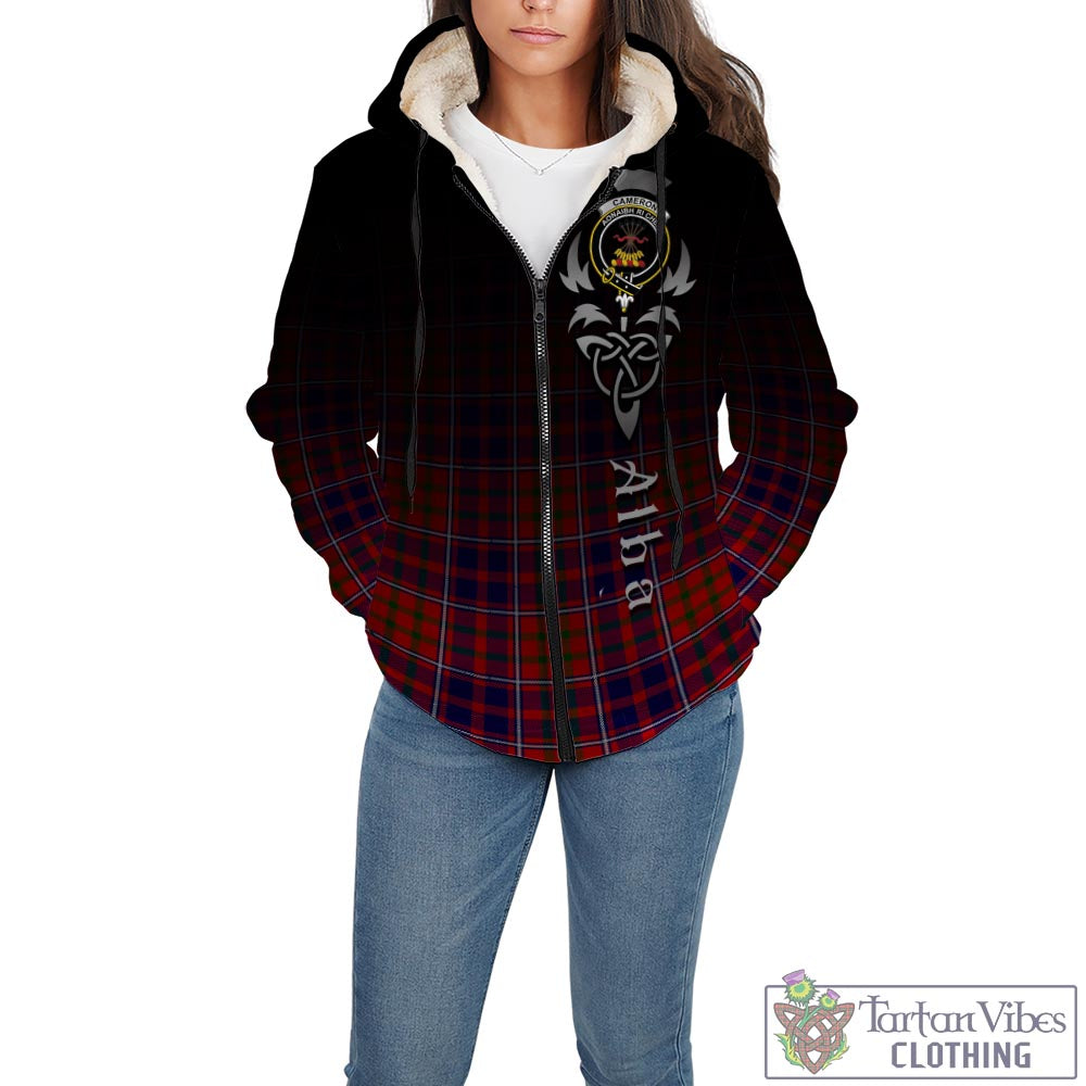 Tartan Vibes Clothing Cameron of Lochiel Modern Tartan Sherpa Hoodie Featuring Alba Gu Brath Family Crest Celtic Inspired