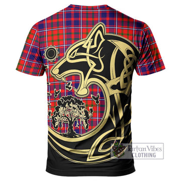 Cameron of Lochiel Modern Tartan T-Shirt with Family Crest Celtic Wolf Style