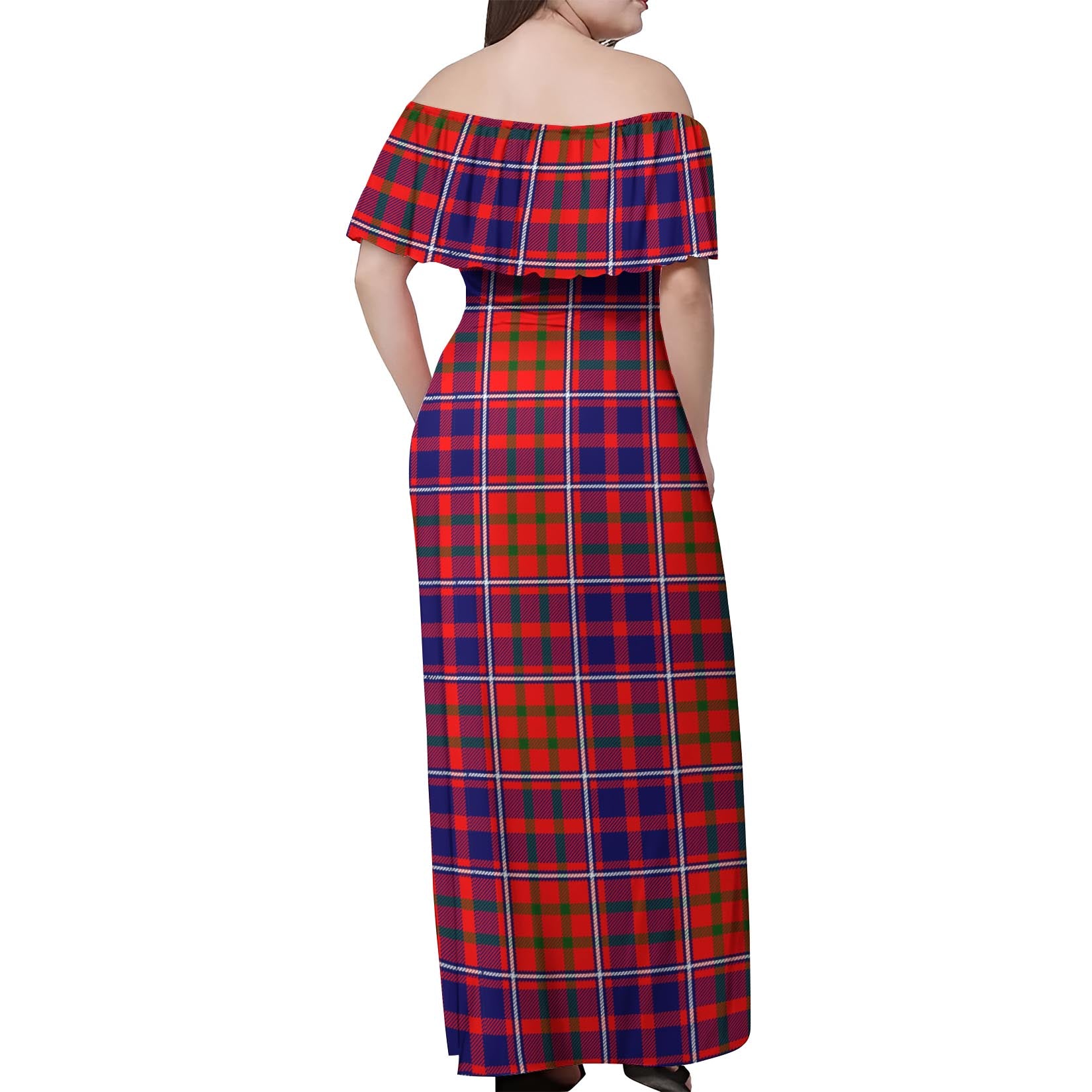 Cameron of Lochiel Modern Tartan Off Shoulder Long Dress - Tartanvibesclothing