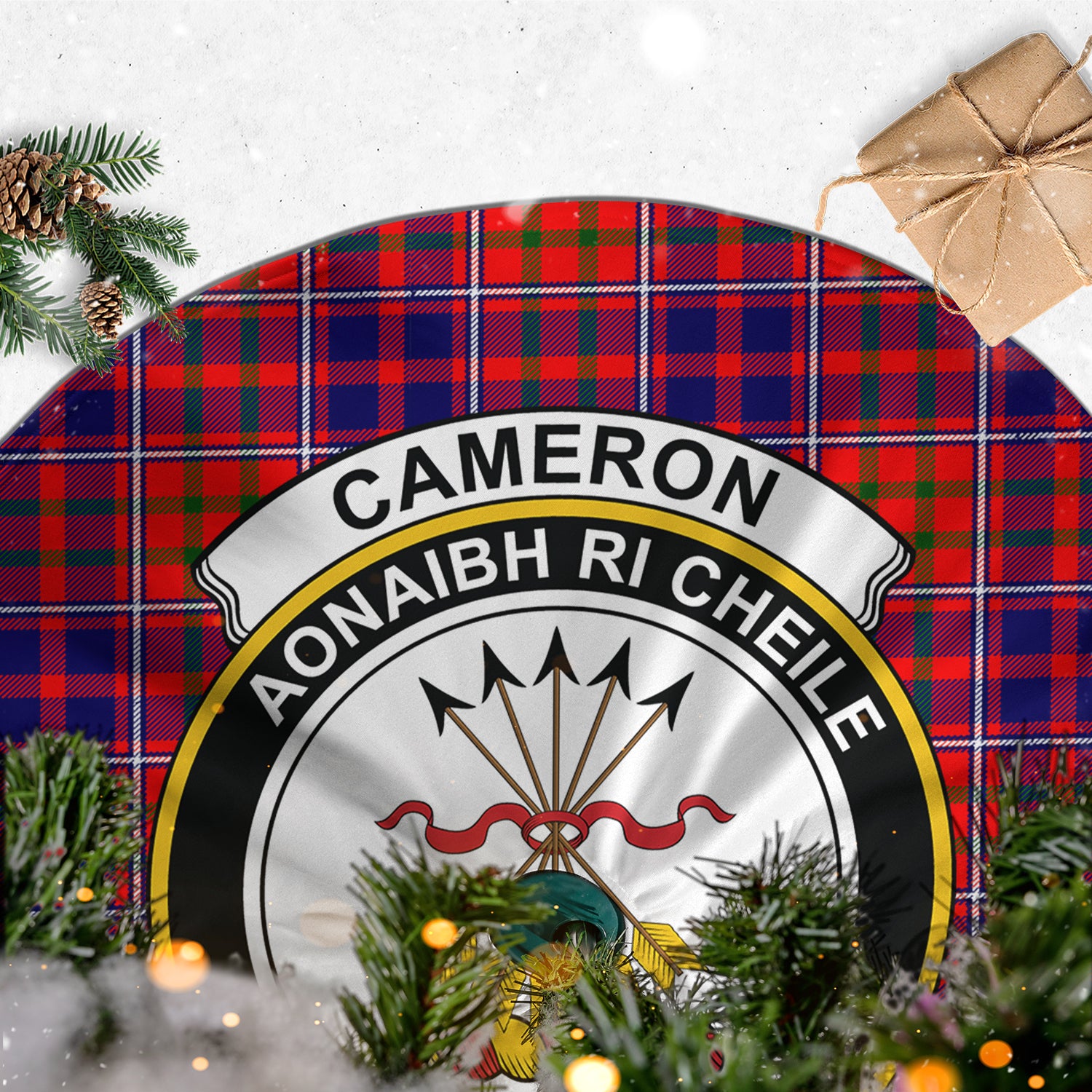 Cameron of Lochiel Modern Tartan Christmas Tree Skirt with Family Crest - Tartanvibesclothing