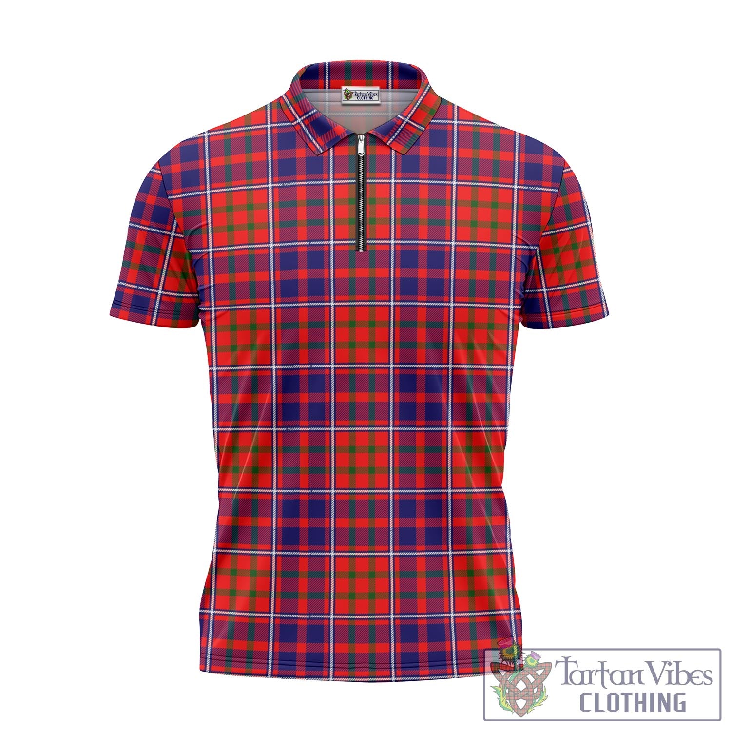 Tartan Vibes Clothing Cameron of Lochiel Modern Tartan Zipper Polo Shirt