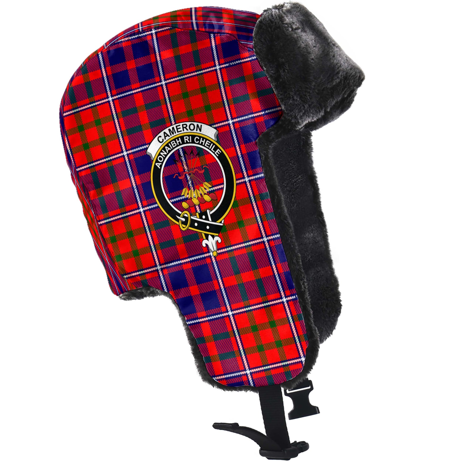 Cameron of Lochiel Modern Tartan Winter Trapper Hat with Family Crest - Tartanvibesclothing