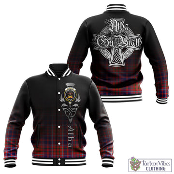 Cameron of Lochiel Modern Tartan Baseball Jacket Featuring Alba Gu Brath Family Crest Celtic Inspired