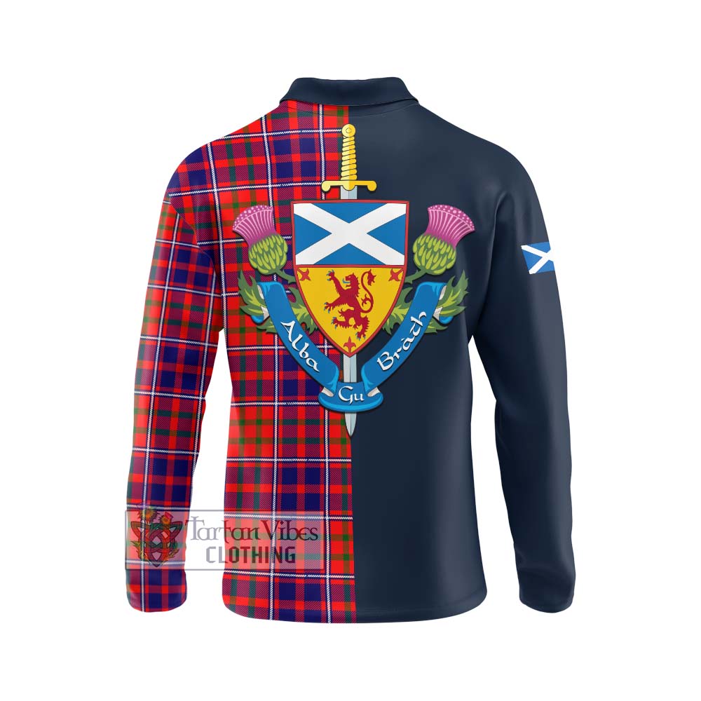 Tartan Vibes Clothing Cameron of Lochiel Modern Tartan Long Sleeve Polo Shirt with Scottish Lion Royal Arm Half Style