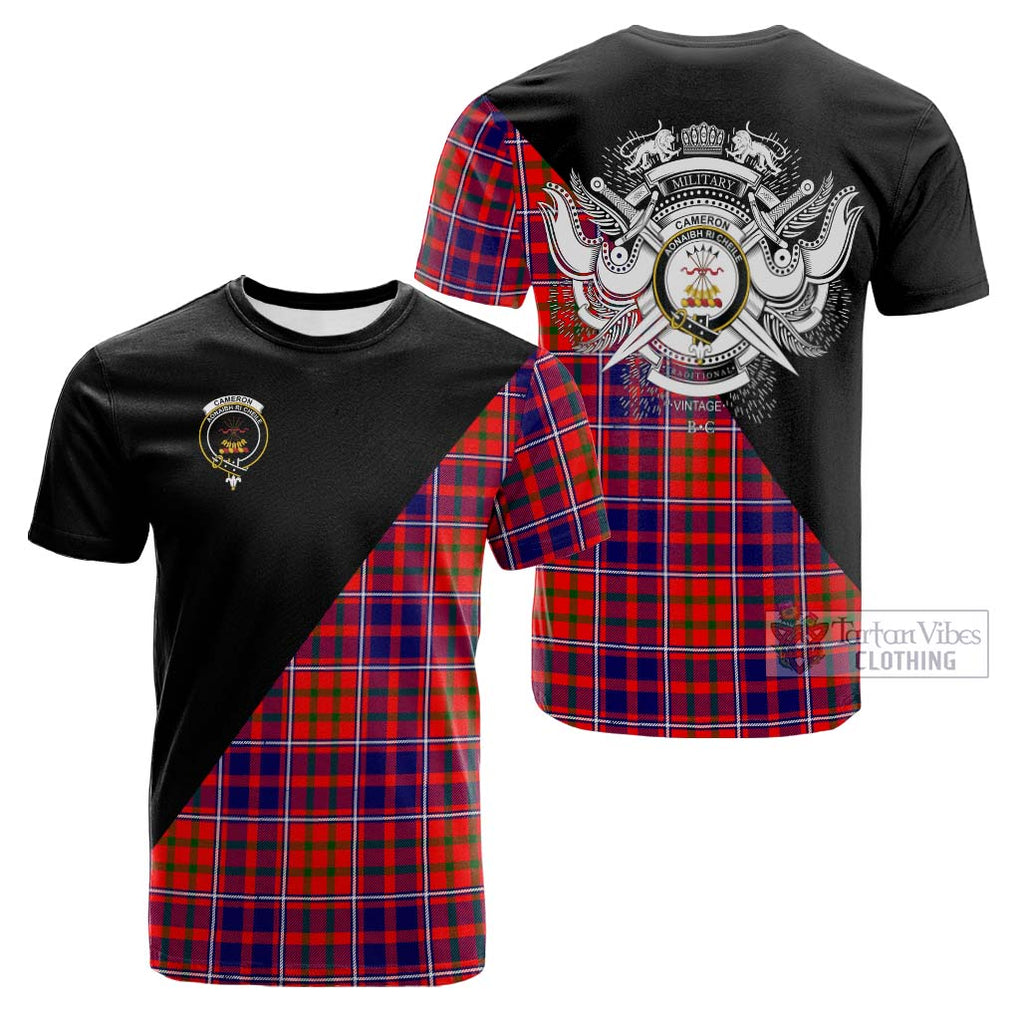 Tartan Vibes Clothing Cameron of Lochiel Modern Tartan Cotton T-shirt with Family Crest and Military Logo Style