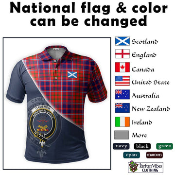 Cameron of Lochiel Modern Tartan Polo Shirt with Personalised National Flag and Family Crest Half Style