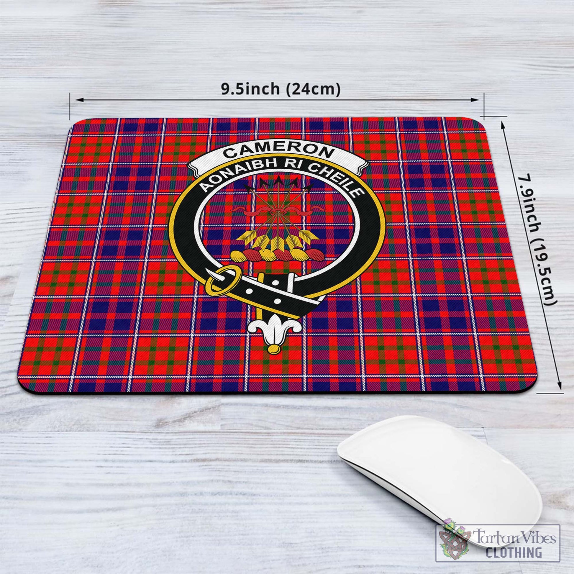 Tartan Vibes Clothing Cameron of Lochiel Modern Tartan Mouse Pad with Family Crest