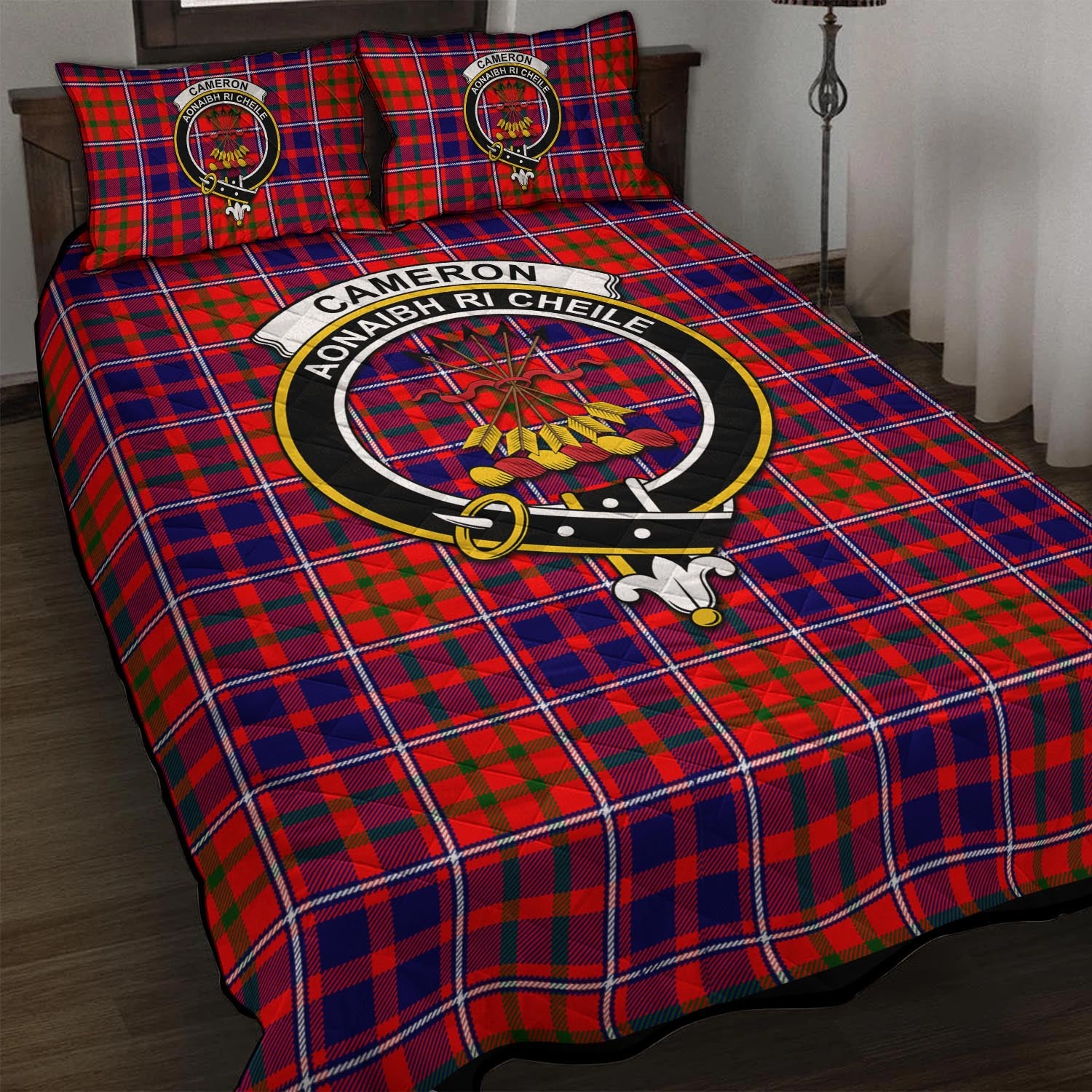 Cameron of Lochiel Modern Tartan Quilt Bed Set with Family Crest - Tartan Vibes Clothing