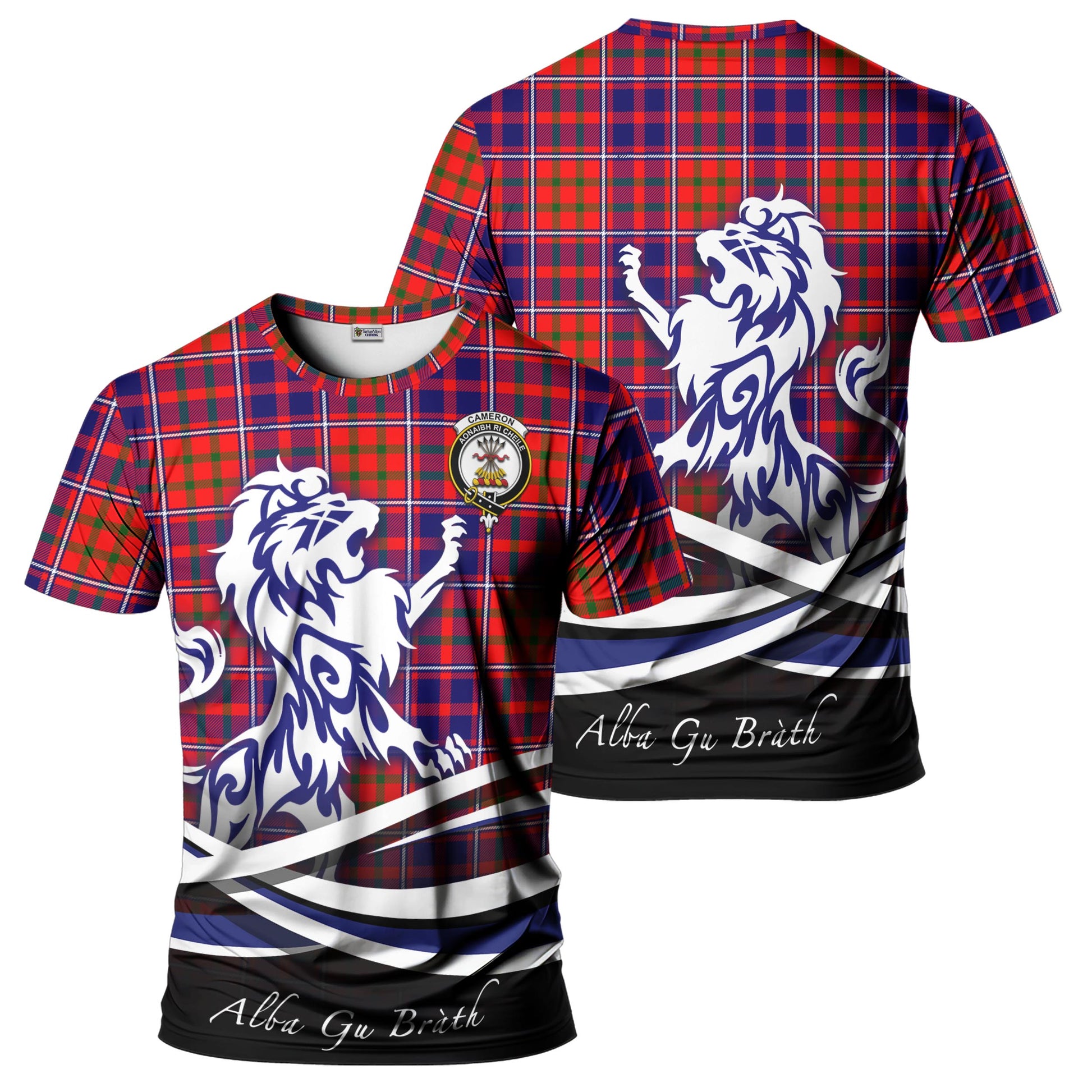 cameron-of-lochiel-modern-tartan-t-shirt-with-alba-gu-brath-regal-lion-emblem