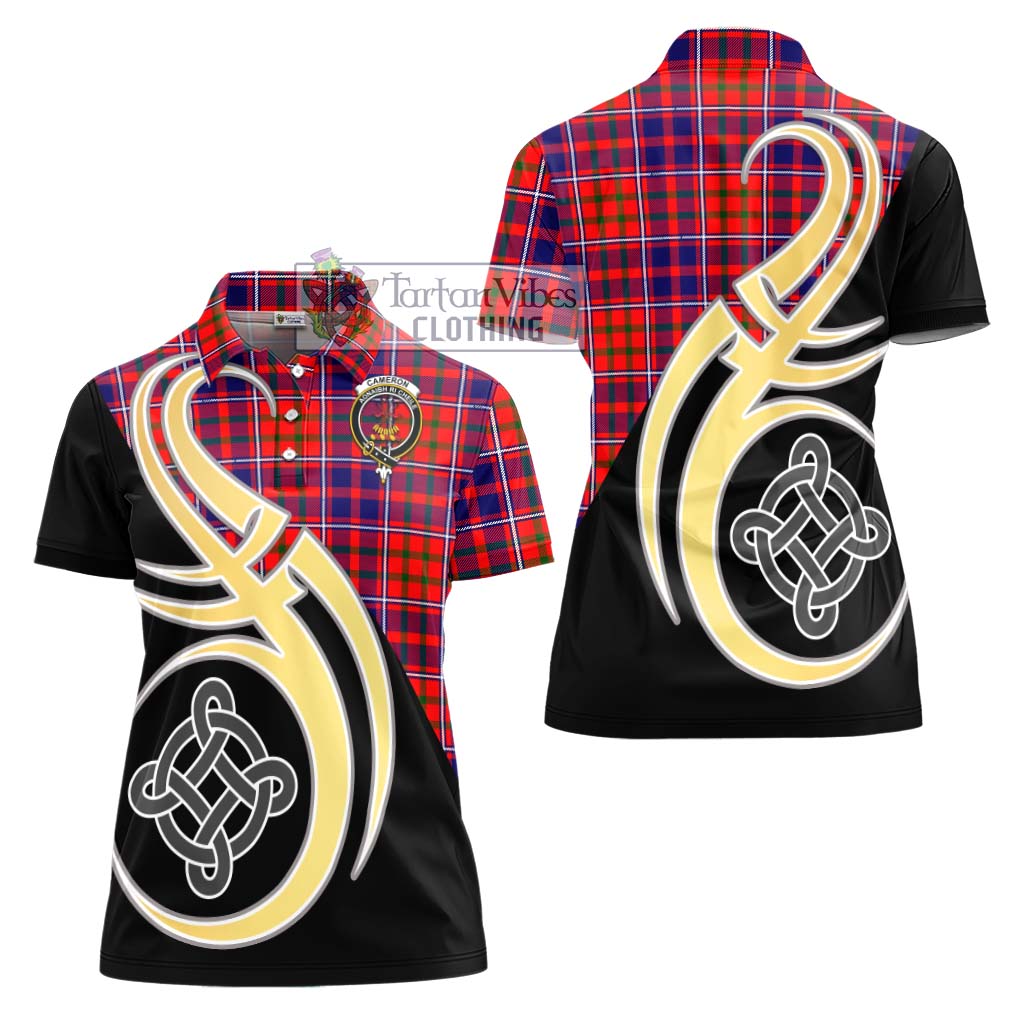 Cameron of Lochiel Modern Tartan Women's Polo Shirt with Family Crest and Celtic Symbol Style - Tartan Vibes Clothing