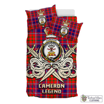 Cameron of Lochiel Modern Tartan Bedding Set with Clan Crest and the Golden Sword of Courageous Legacy