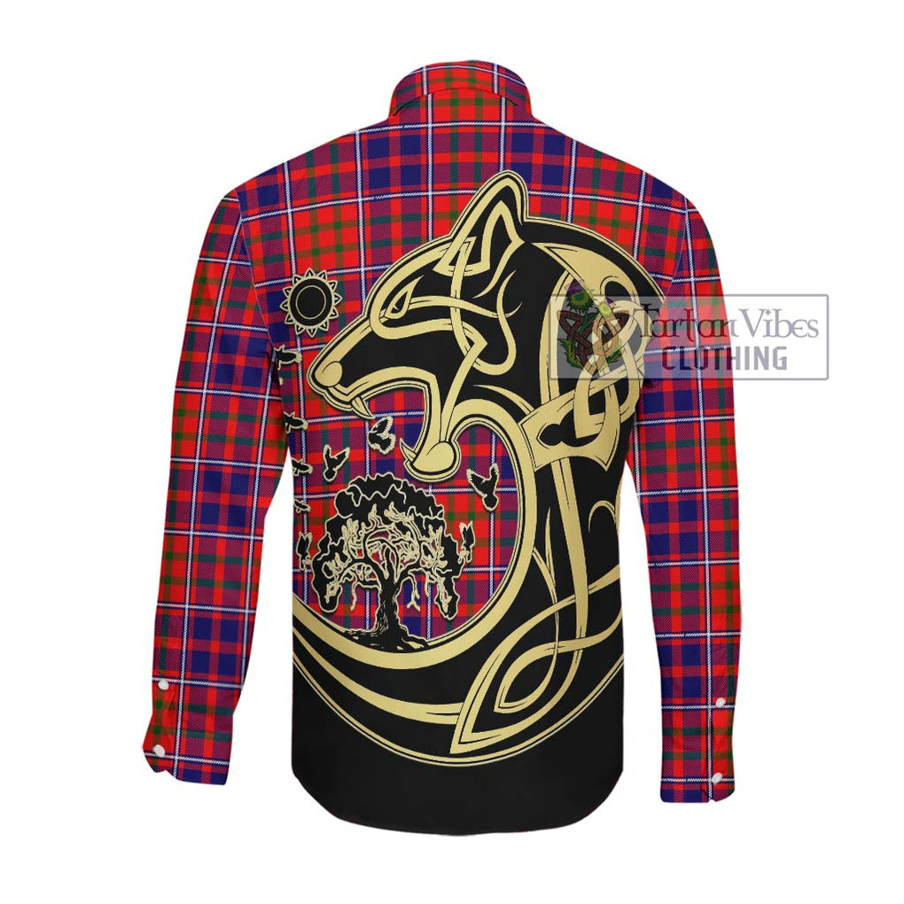 Cameron of Lochiel Modern Tartan Long Sleeve Button Shirt with Family Crest Celtic Wolf Style Men's Shirt - Tartan Vibes Clothing