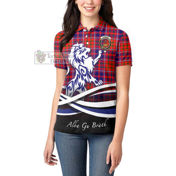 Cameron of Lochiel Modern Tartan Women's Polo Shirt with Alba Gu Brath Regal Lion Emblem