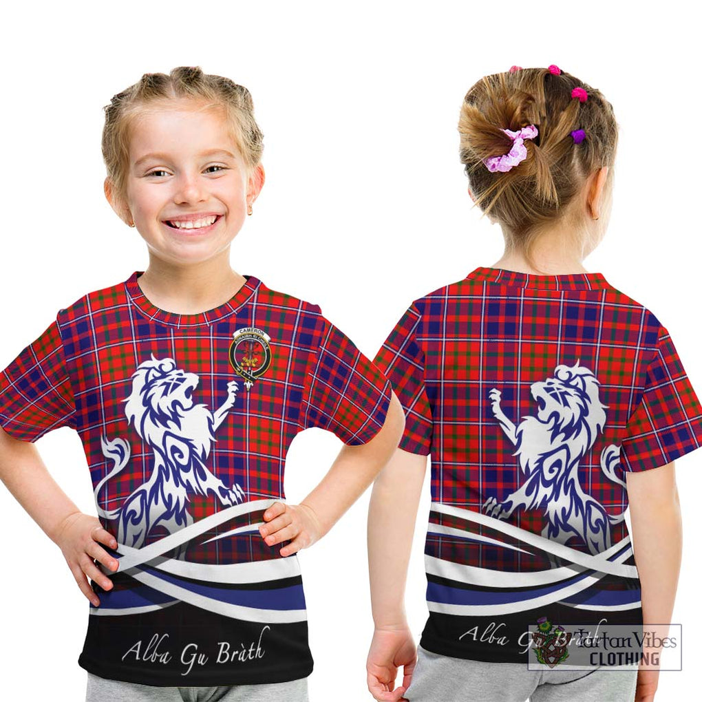 Cameron of Lochiel Modern Tartan Kid T-Shirt with Alba Gu Brath Regal Lion Emblem - Tartanvibesclothing Shop