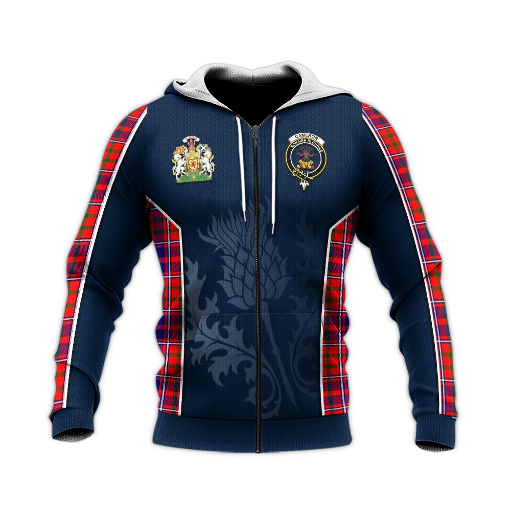 Tartan Vibes Clothing Cameron of Lochiel Modern Tartan Knitted Hoodie with Family Crest and Scottish Thistle Vibes Sport Style