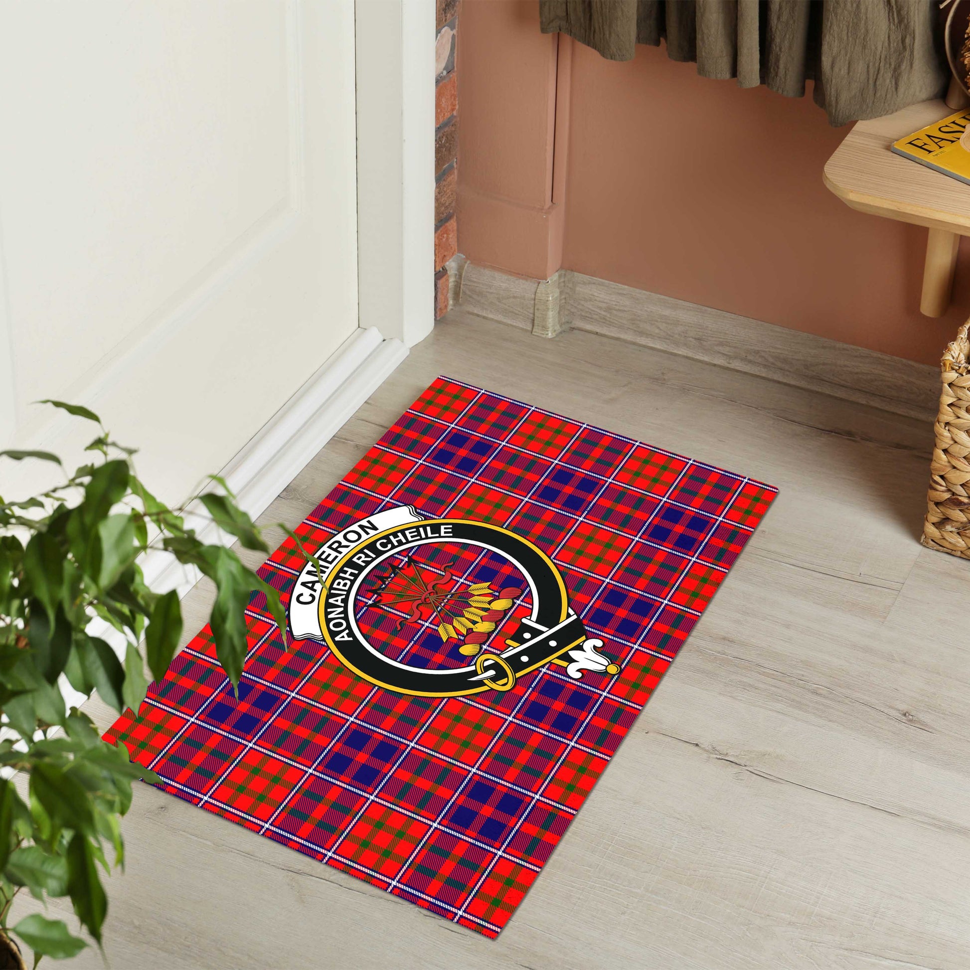 Cameron of Lochiel Modern Tartan Door Mat with Family Crest - Tartanvibesclothing